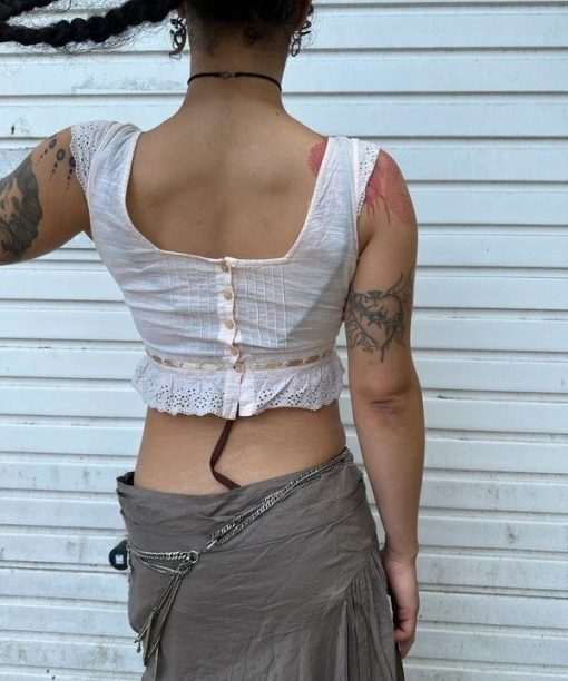 Alternative view of Vintage Cotton Milkmaid Lace Up Cropped Top (S)