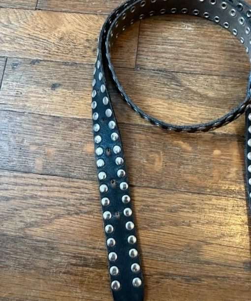 Vintage Black Leather Chrome Studded Slinky Belt - Image 7