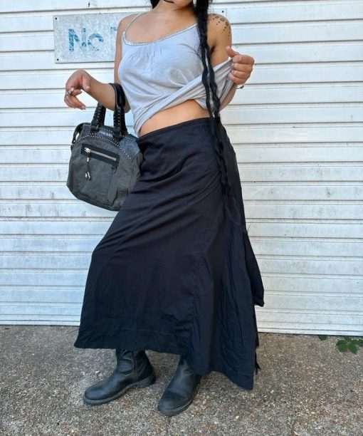 Vintage Black Asymmetrical Drawstring Utility Maxi Skirt (M/L)