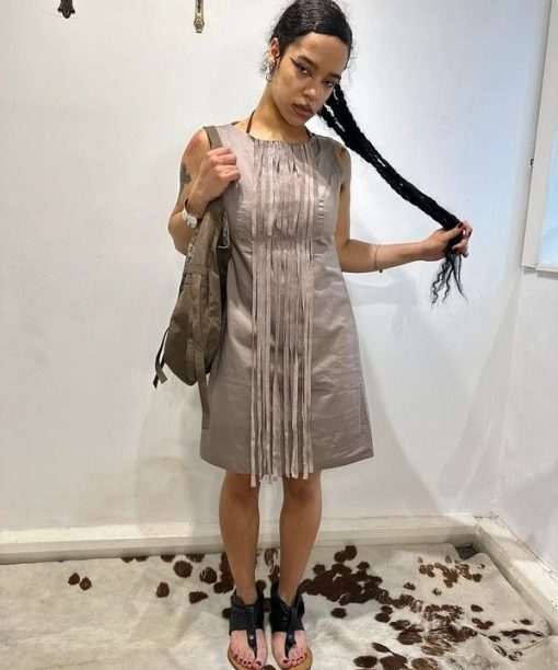 Alternative view of Vintage Avant Garde Suede Fringe Shift Mini Dress (EU 38 GB 10)