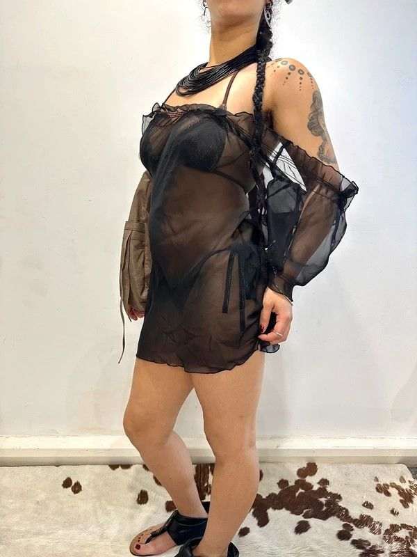 Black Sheer Transparent Beach Slip (S/M)