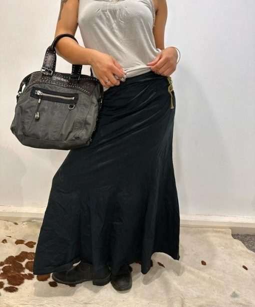 Vintage Italian Lace Up Corseted Side Cotton Maxi Skirt (S/M) - Image 5