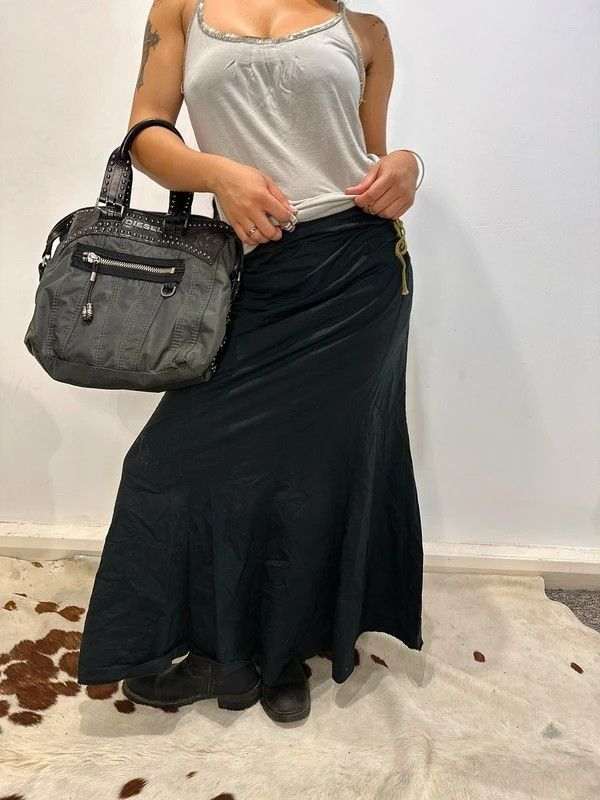 Vintage Italian Lace Up Corseted Side Cotton Maxi Skirt (S/M) - Image 5
