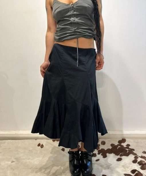 Vintage French Kookai Milkmaid Black Maxi Skirt (UK 12 M)
