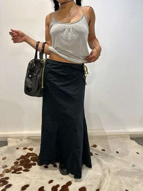 Vintage Italian Lace Up Corseted Side Cotton Maxi Skirt (S/M)