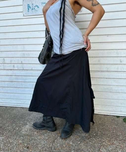Vintage Black Asymmetrical Drawstring Utility Maxi Skirt (M/L) - Image 5