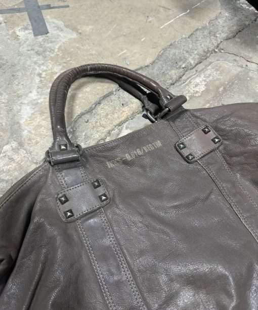 Alternative view of Vintage IKKS Grey Leather Studded 2010s Oversized Shoulder Bag / Duffle Bag