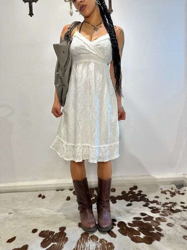 European Vintage Lace Cotton Milkmaid Summer Dress - Image 3