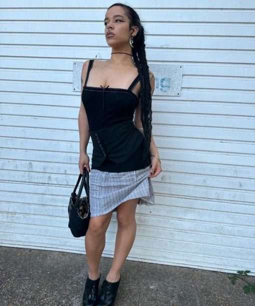 Vintage Stretch Gothic Black Ribbon Cami (M/L)
