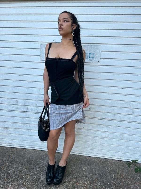 Vintage Stretch Gothic Black Ribbon Cami (M/L)