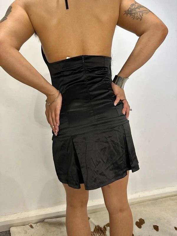 Vintage Italian 2000s Black Pleated Mini Dress (S) - Image 6