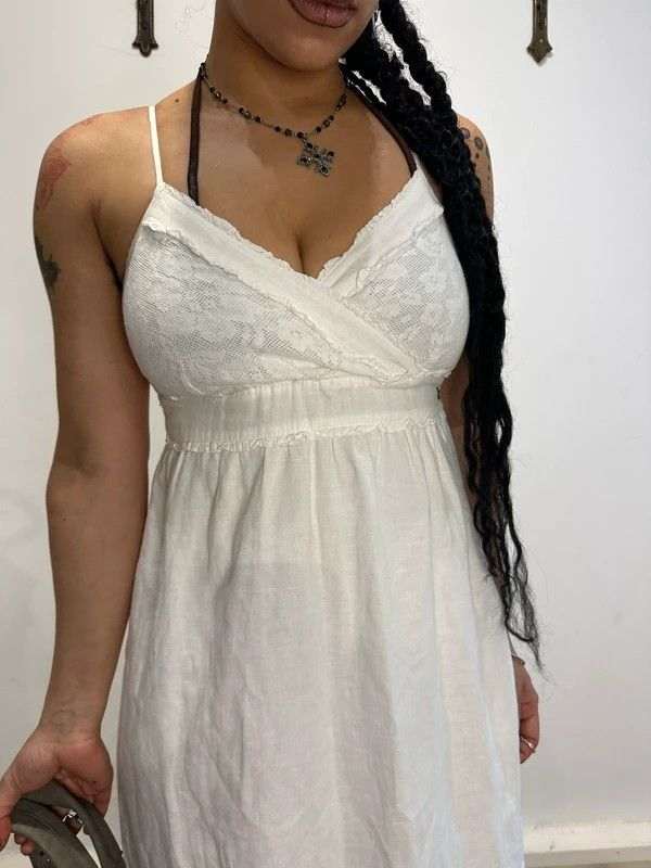 European Vintage Lace Cotton Milkmaid Summer Dress - Image 6