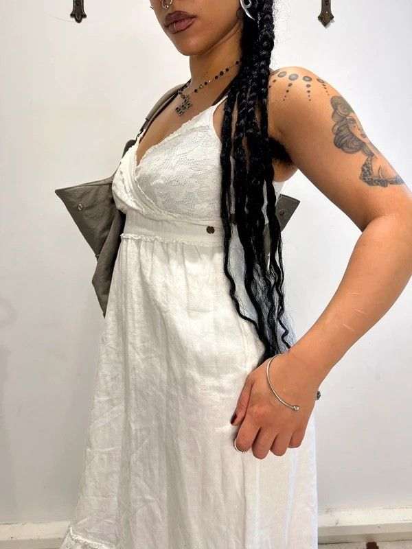 European Vintage Lace Cotton Milkmaid Summer Dress - Image 2