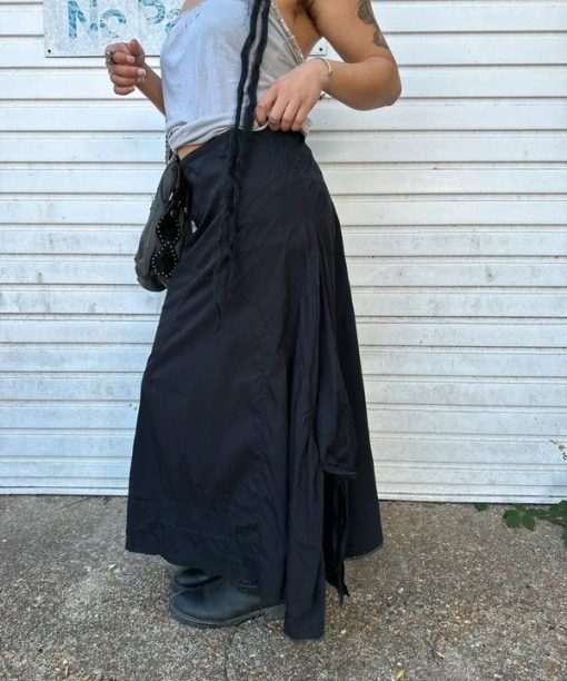 Vintage Black Asymmetrical Drawstring Utility Maxi Skirt (M/L) - Image 4
