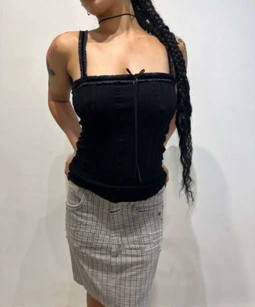 Vintage Stretch Gothic Black Ribbon Cami (M/L) - Image 6