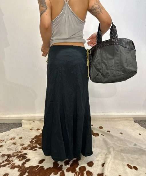 Vintage Italian Lace Up Corseted Side Cotton Maxi Skirt (S/M) - Image 4