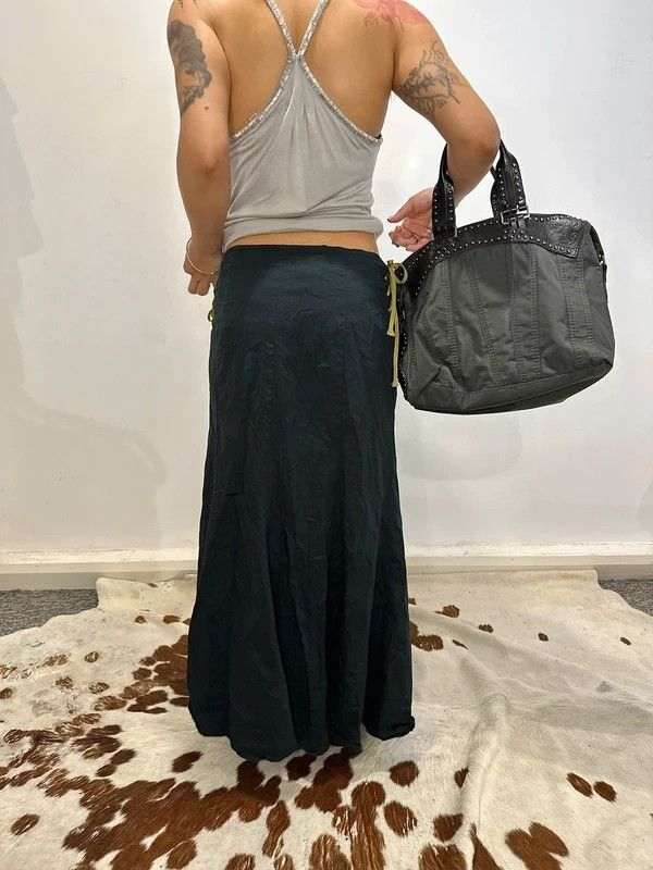 Vintage Italian Lace Up Corseted Side Cotton Maxi Skirt (S/M) - Image 4