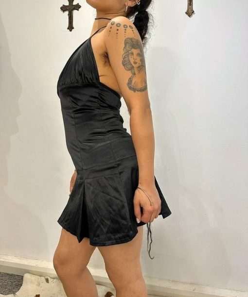 Vintage Italian 2000s Black Pleated Mini Dress (S) - Image 4