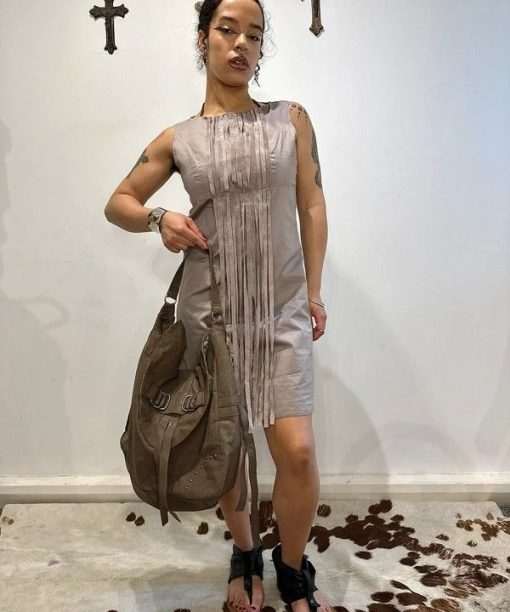 Vintage Avant Garde Suede Fringe Shift Mini Dress (EU 38 GB 10)