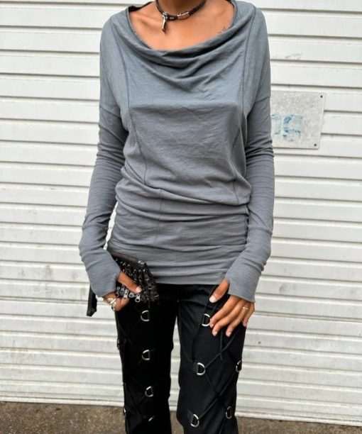 Vintage Avant Garde Thumb Holes Draped Cotton Long Sleeve Top (S/M)