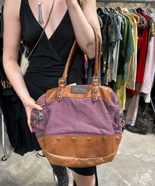 Vintage Purple 2010s Diesel Studded Shoulder Bag - Image 3