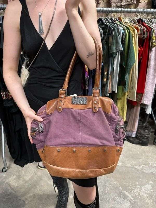 Vintage Purple 2010s Diesel Studded Shoulder Bag - Image 3