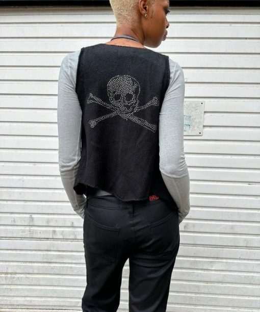 Vintage Zadig & Voltaire Cashmere Rhinestone Skull Cropped Gothic Knit Gilet (S)