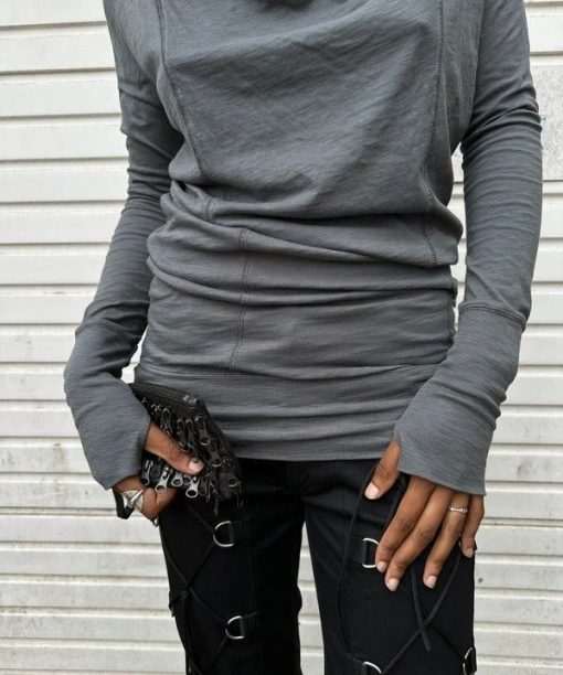 Alternative view of Vintage Avant Garde Thumb Holes Draped Cotton Long Sleeve Top (S/M)