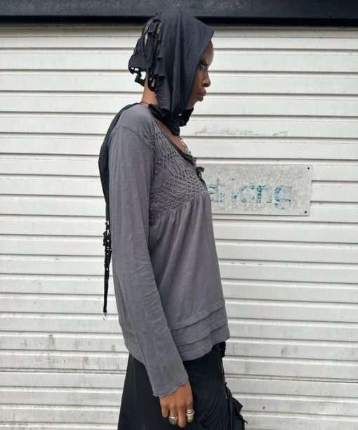 Alternative view of Vintage Grey Whimsygoth Cotton Medieval Gothic Longsleeve Top (S/M)