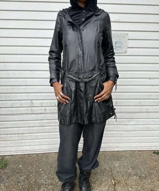 Alternative view of Vintage Cop Copine Hooded Black Trench Coat (S)