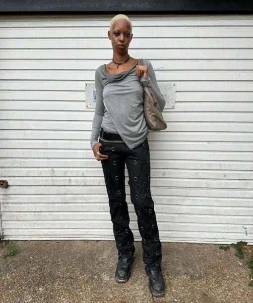 Alternative view of Alternative Gothic Buckle Lace up Front Black Trousers (M)