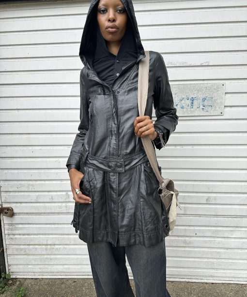 Vintage Cop Copine Hooded Black Trench Coat (S)