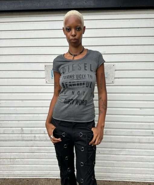 Vintage 2010s Diesel Grey Slogan Grunge Tee (M)