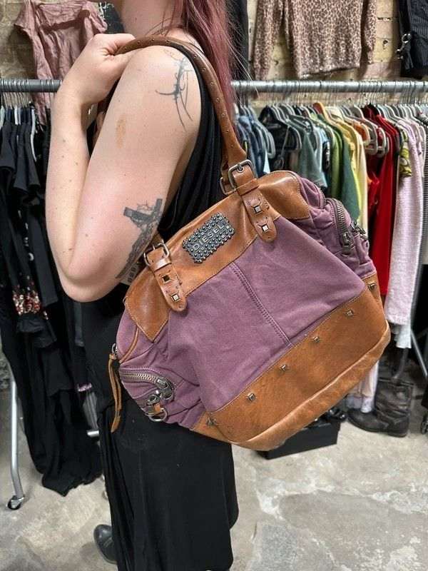 Vintage Purple 2010s Diesel Studded Shoulder Bag - Image 2
