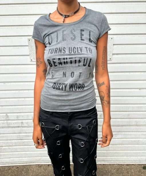 Alternative view of Vintage 2010s Diesel Grey Slogan Grunge Tee (M)