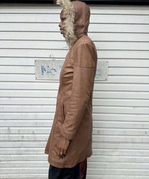 Vintage Italian Fur Hood Leather Trench Coat Jacket (S/M) - Image 5