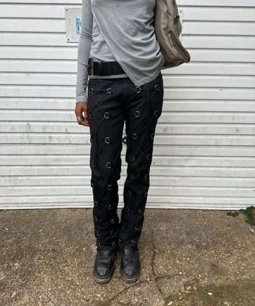 Alternative Gothic Buckle Lace up Front Black Trousers (M)