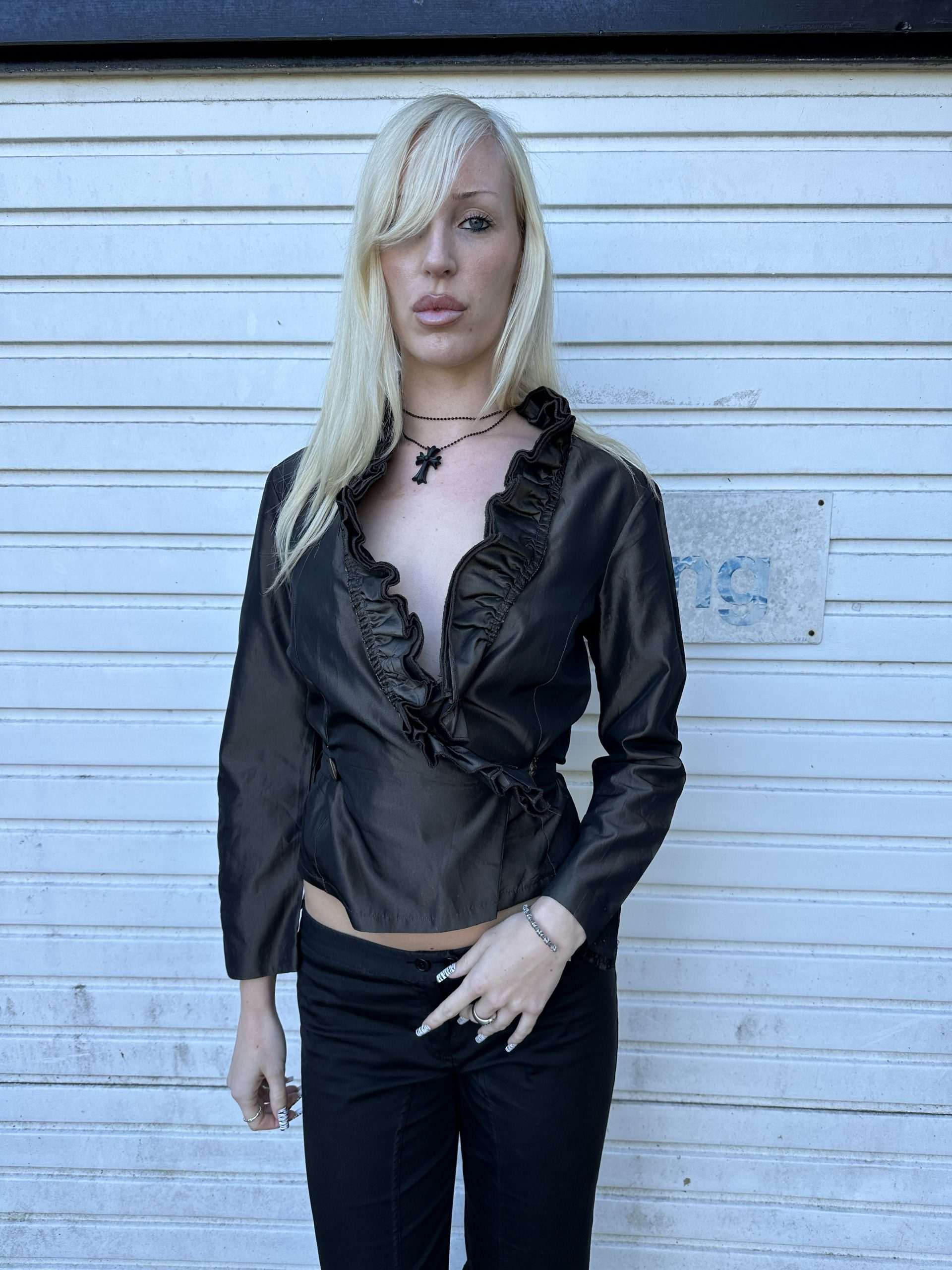 Vintage European Ruffle Romantic Gothic Wrap Top (M)