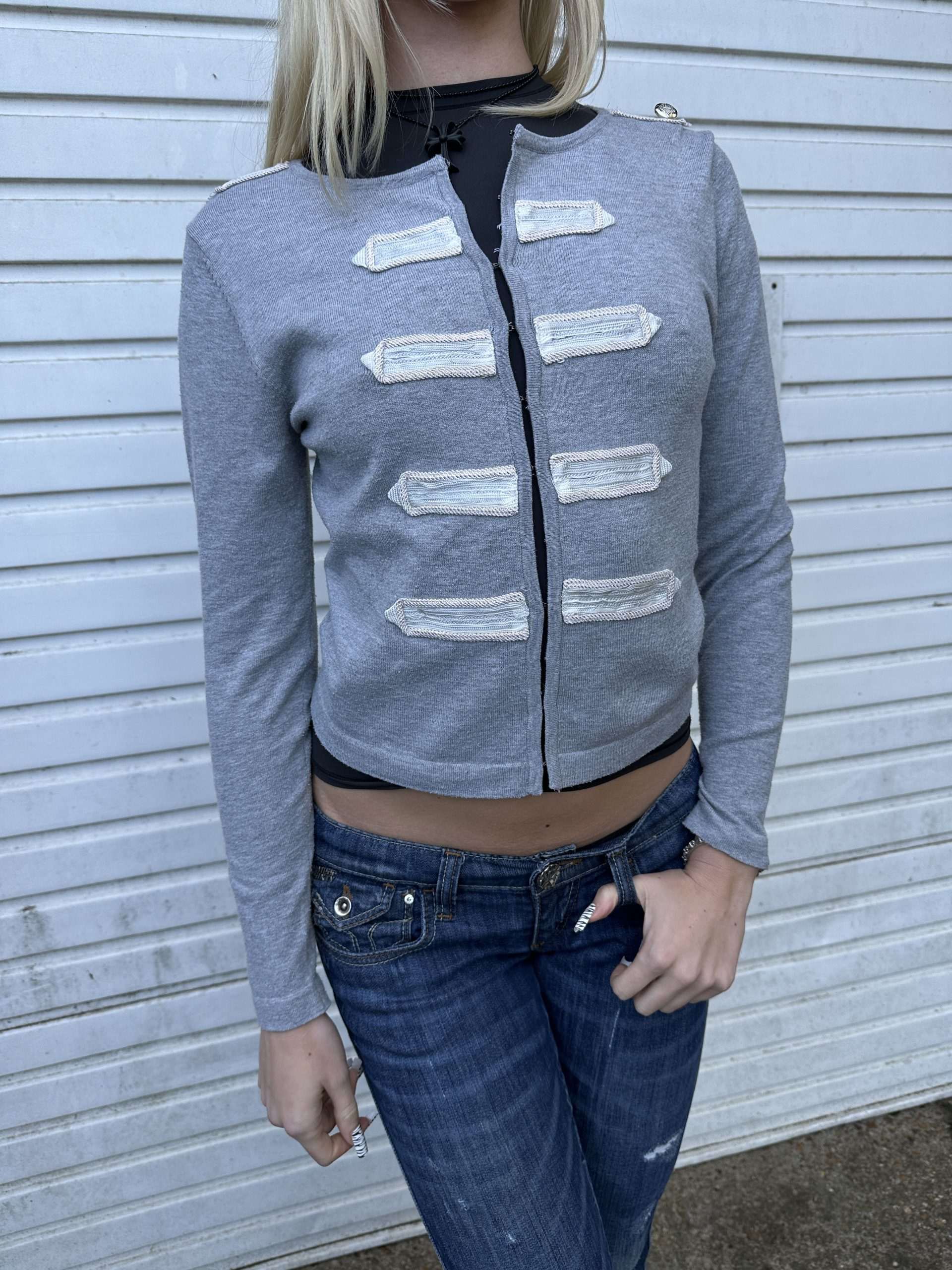 Vintage Military Chic Jersey Longsleeve Cardigan (S/M)