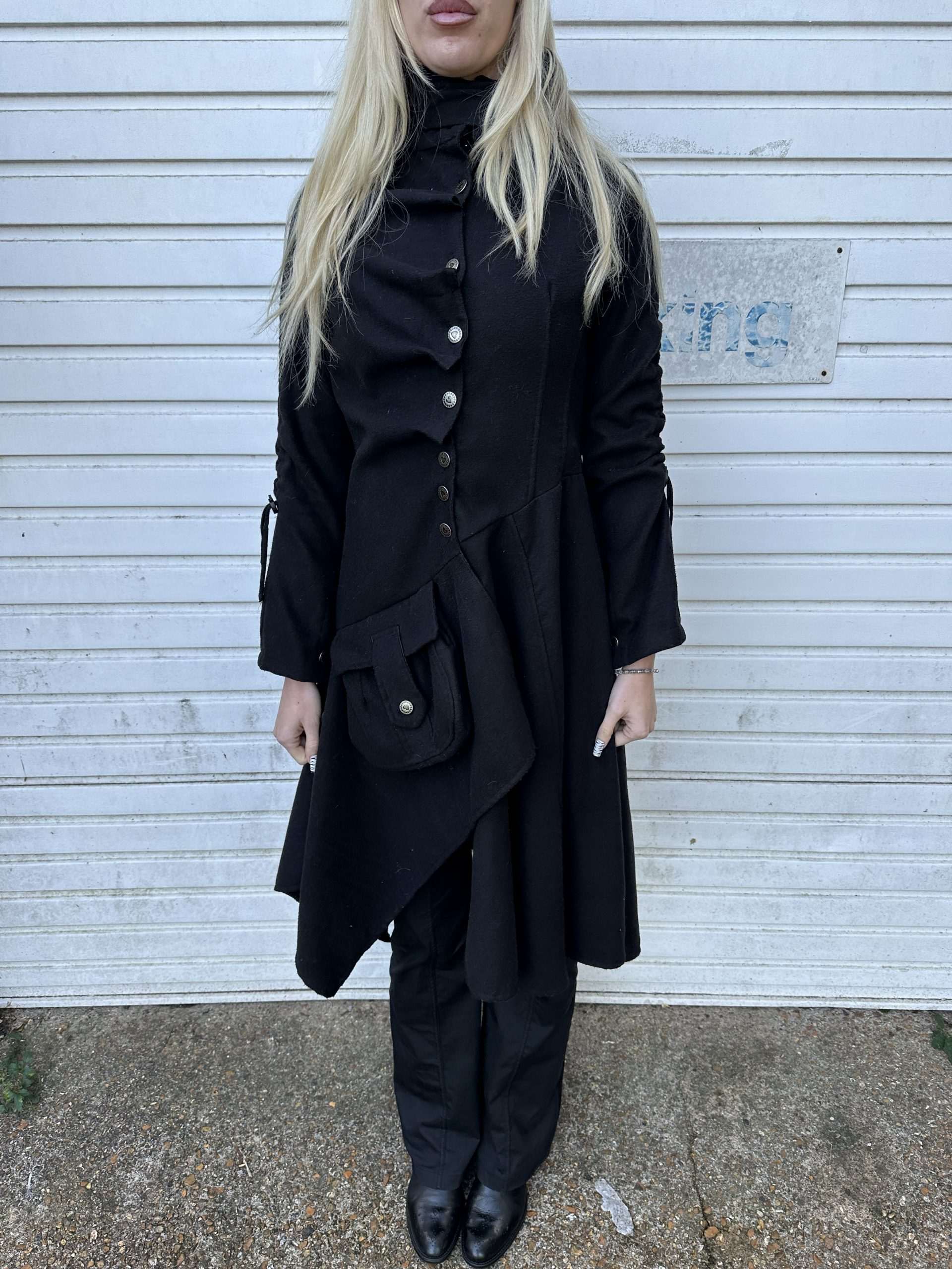 Vintage Gothic Asymmetrical Wool Coat (XS/S) - Image 2