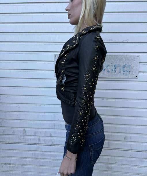 Vintage Italian Leather Cropped Studded Jacket (XS) - Image 4
