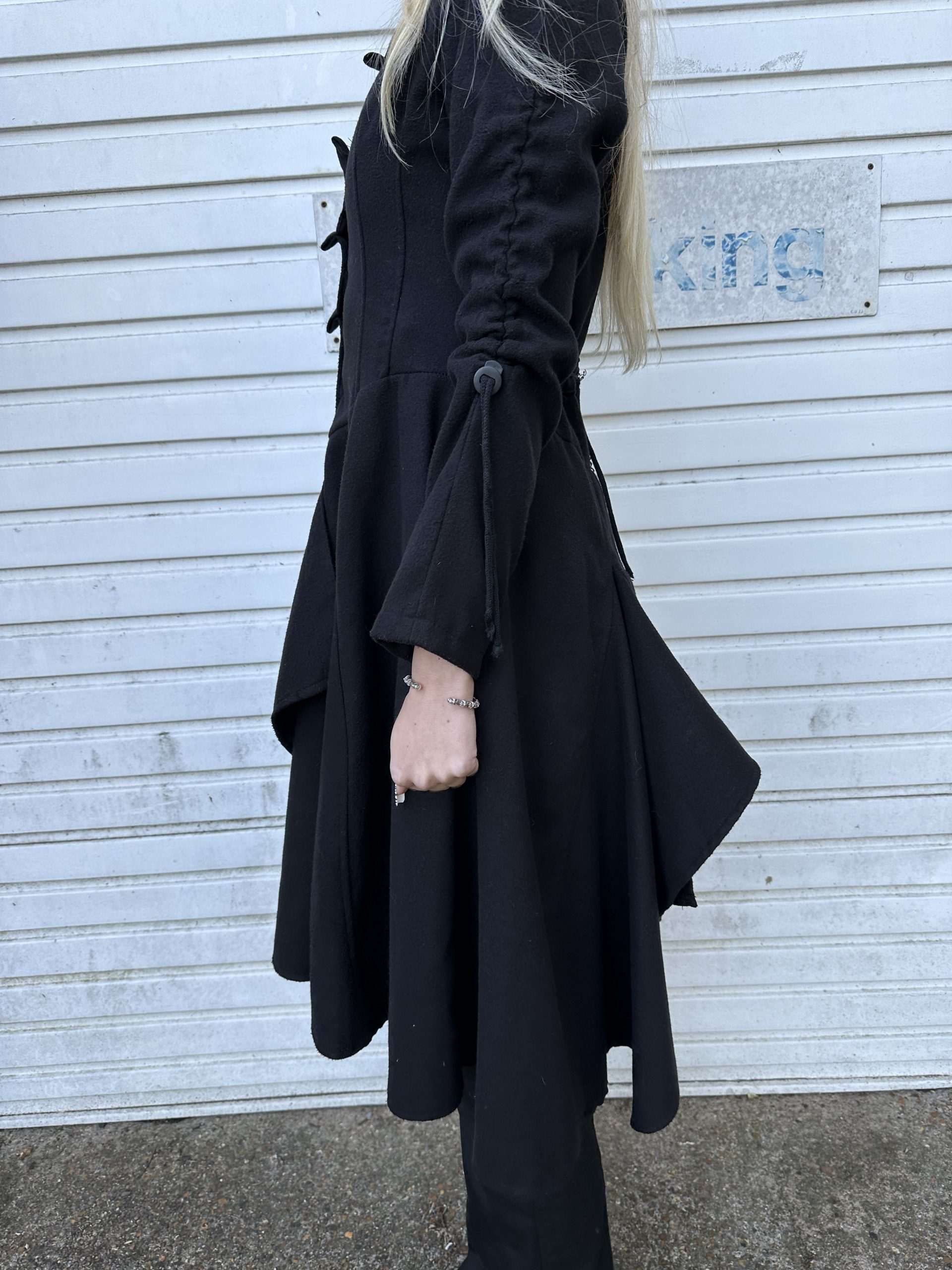 Vintage Gothic Asymmetrical Wool Coat (XS/S) - Image 5