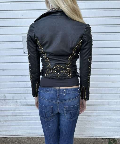 Vintage Italian Leather Cropped Studded Jacket (XS) - Image 5