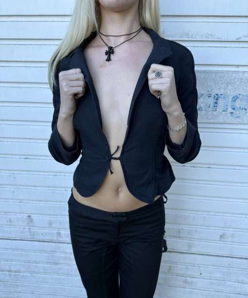 Alternative view of Vintage Roberto Cavalli Tie Front Cropped Blazer Jacket (XS/S)