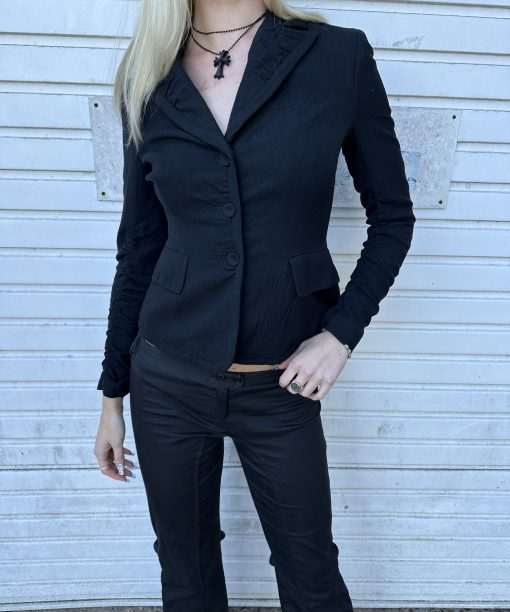 Alternative view of Vintage 90s Chic Wool Black Blazer Jacket (S)