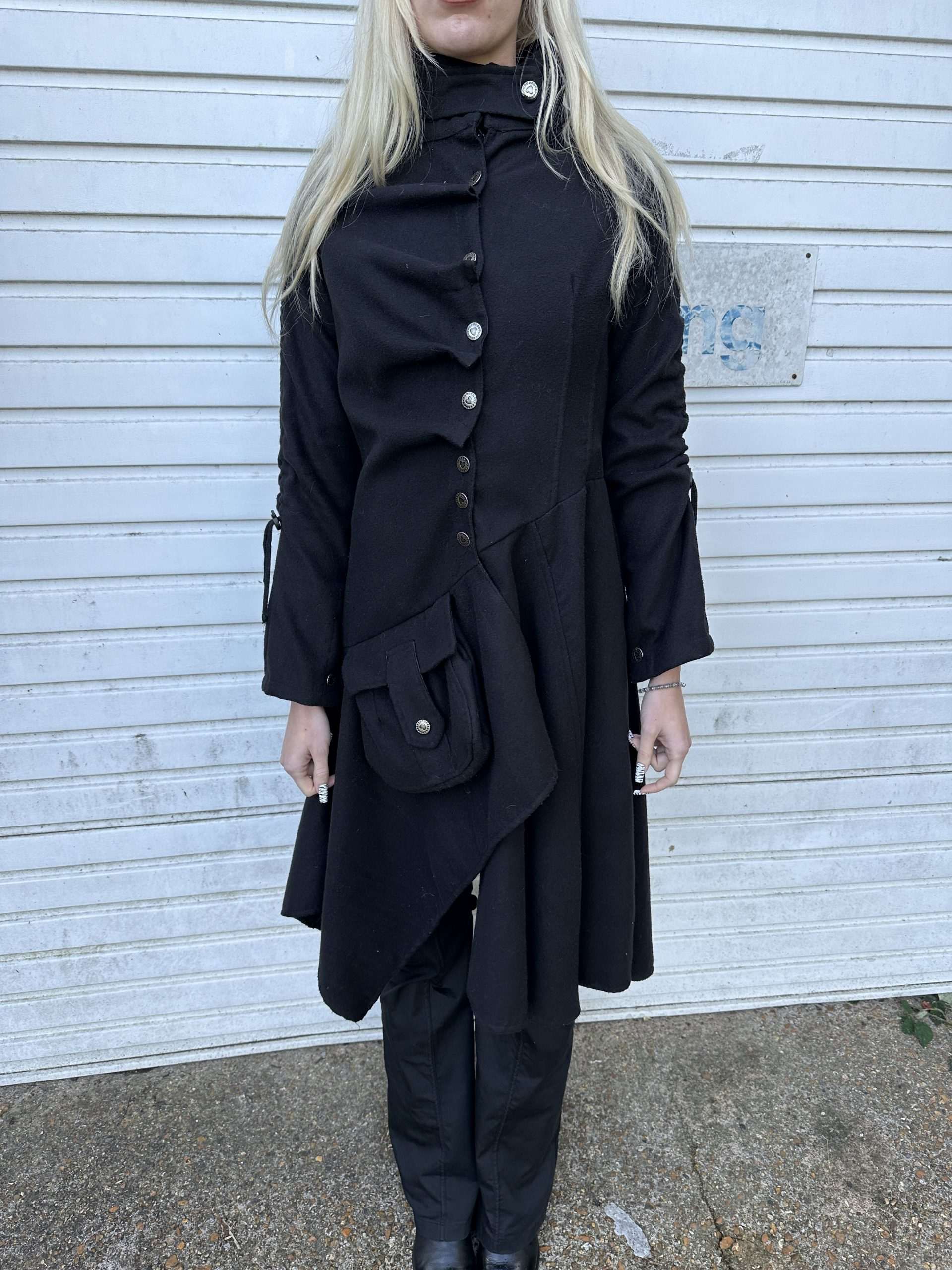 Vintage Gothic Asymmetrical Wool Coat (XS/S) - Image 4