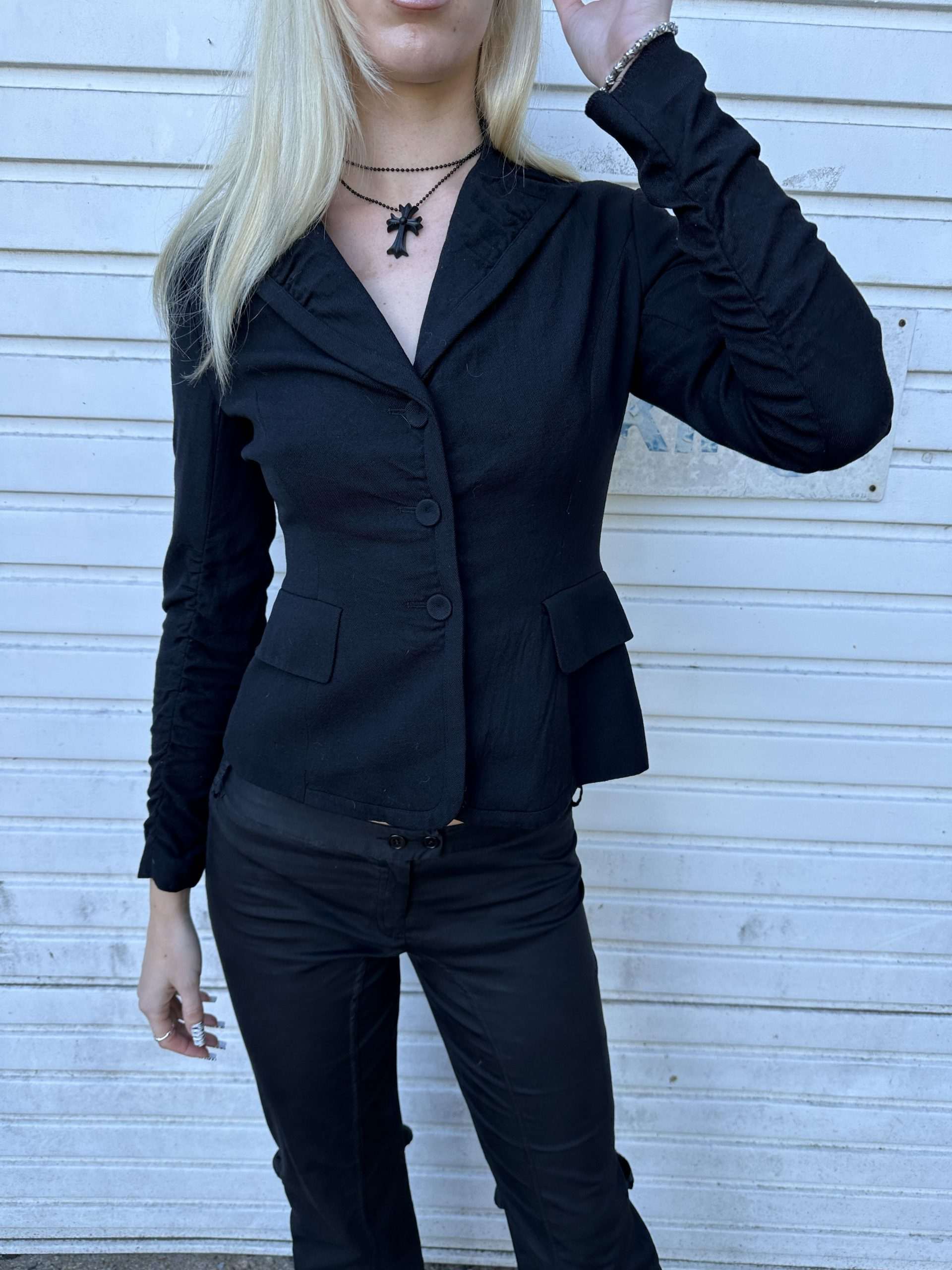 Vintage 90s Chic Wool Black Blazer Jacket (S)